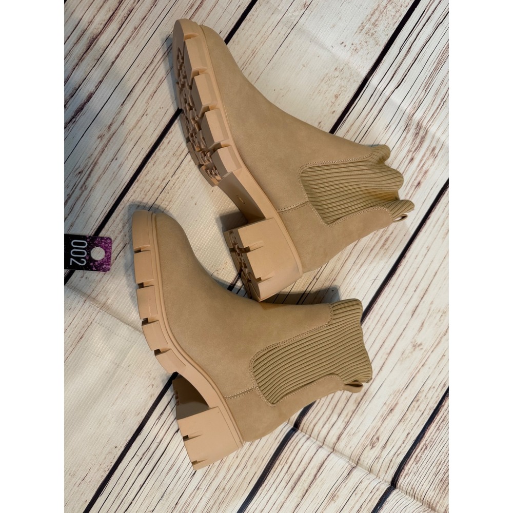 Tan Lug Sole Chelsea‎ Ankle Boots Ribbed Knit Sock Detail Star Tread Womens 8
